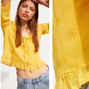 [NWOT] ZARA Yellow Embroidered Floral Eyelet Top